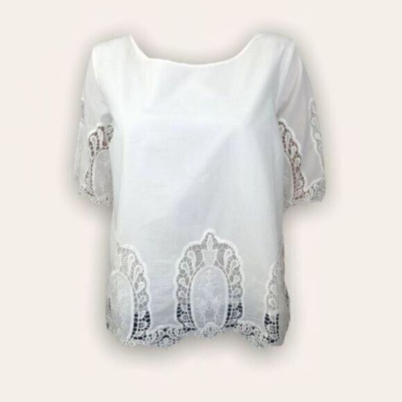 Anthropologie Tops - Anthropologie Sanctuary Crochet Lace Scoop Neck White Lined Blouse S